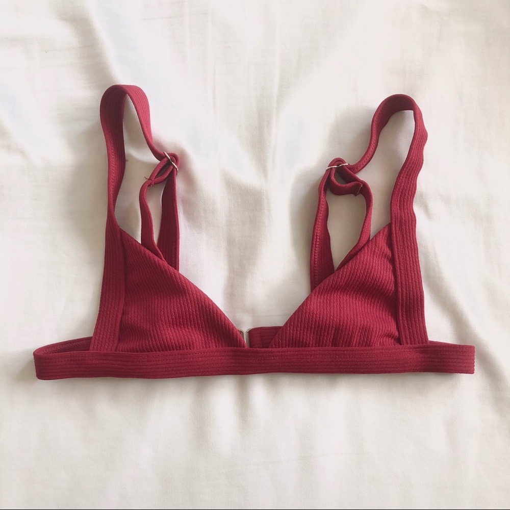 Red Ribbed Brazilian Bikini Top